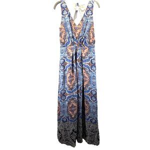 Maeve Anthropologie Silk Maxi Dress‎ 6 Boho Paisley Medallion Mixed Y2K Pockets